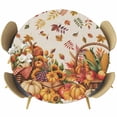 thumbnail image 1 of Pumpkins Fall Round Tablecloth, Fitted Table Cover with Elastic for 55"-60" Round Tables, Harvest Thanksgiving Botanical Farmhouse Leaves Table Cloth Outdoor Dinning Party Waterproof Tablecloths, 1 of 7