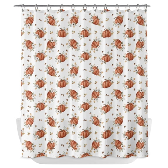 Pumpkins Fall Shower Curtain - Water Repellent Fabric Shower Curtains Washable, Thanksgiving Harvest Botanical Decorative Polyester Cloth Bathroom Curtains Modern Bath Decor 72"x72"