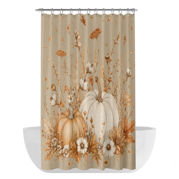 Pumpkins Fall Shower Curtain - Water Repellent Fabric Shower Curtains Washable, Vintage Floral Thanksgiving Brown Decorative Polyester Cloth Bathroom Curtains Modern Bath Decor 36"x72"