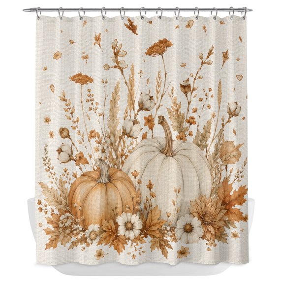 Pumpkins Fall Shower Curtain - Water Repellent Fabric Shower Curtains Washable, Vintage Floral Thanksgiving Rustic Decorative Polyester Cloth Bathroom Curtains Modern Bath Decor 72"x84"