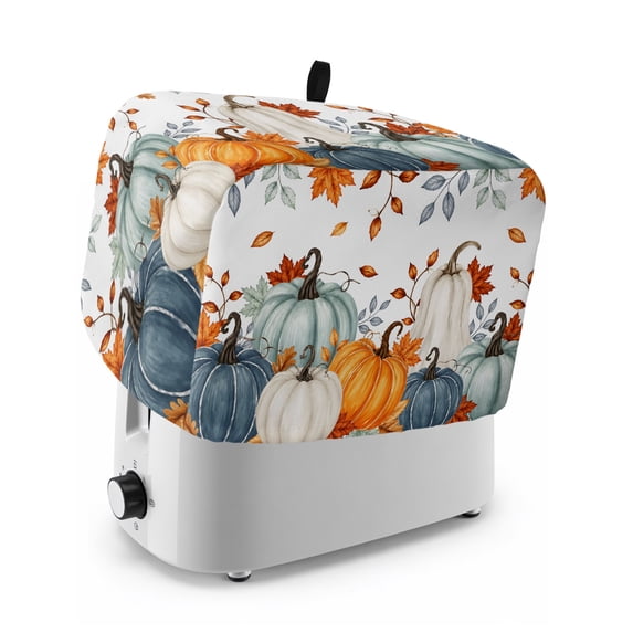 Pumpkins Fall Toaster Cover 4 Slice, Thanksgiving Eucalyptus Leaves Farmhouse Dustproof Bakeware Oven Protector with Top Hook, Waterproof Small Kitchen Appliance Toasters Dust Cover, 12"x11"x8"