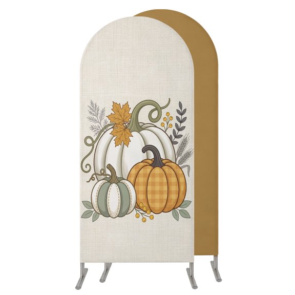 Pumpkins Fall Wedding Arch Cover,Stretchy Spandex Arch Backdrop Stand Covers 6 FT,Thanksgiving Pumpkins Rustic Maple Leaf Round Top Arched Backdrop Cover for Birthday Party Ceremony Baby Shower Event