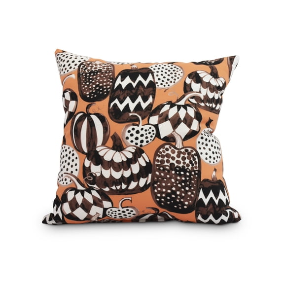 Pumpkins Galore 16 Inch Orange Halloween Print Decorative Throw Pillow