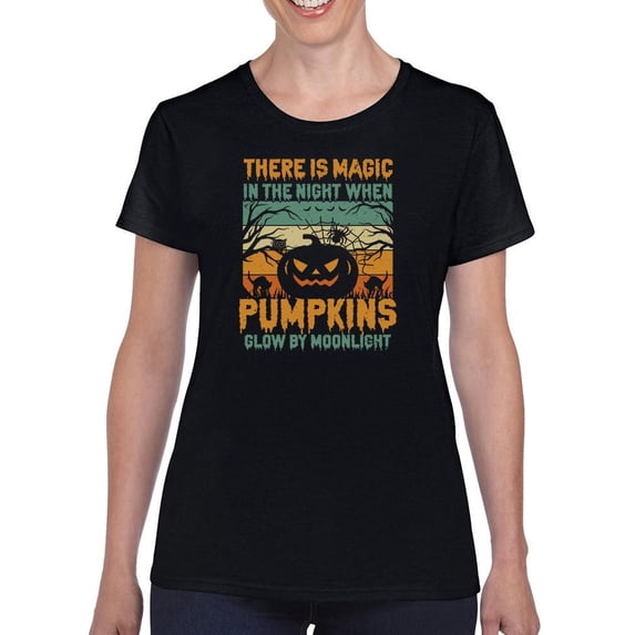 Pumpkins Glow By Moonlight T-Shirt Women -Image by Shutterstock, Female Medium