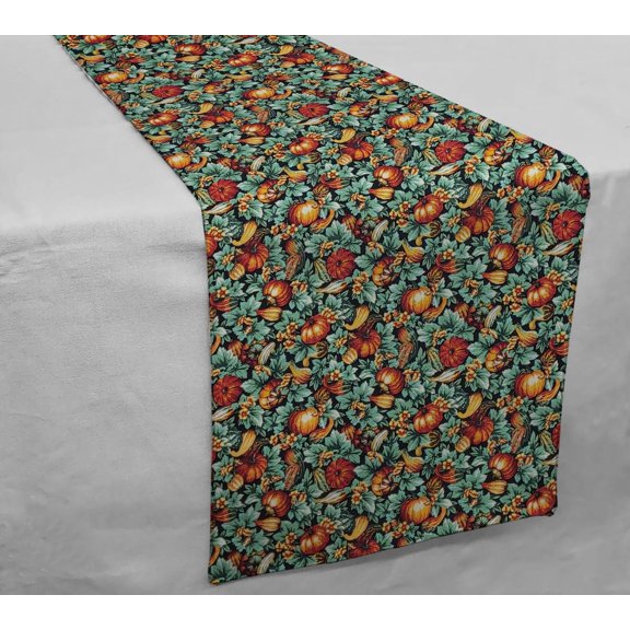 Pumpkins & Gourds Table Runner by Penny's Needful Things (3 Feet Long - STRAIGHT) (Small Pumpkins & Gourds / Green)