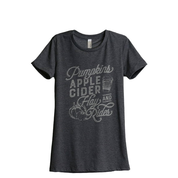 Pumpkins, Hayrides, Apple Cider Women's Fashion Relaxed T-Shirt Tee Charcoal Gray Large