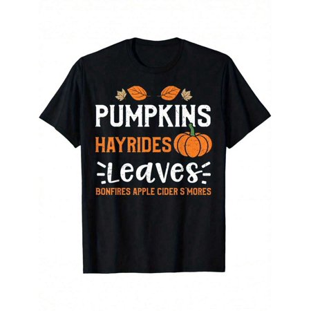 Pumpkins Hayrides Leaves Bonfires Cider S Mores Fall Autumn Graphic Unisex Cotton Men's Women's Tee Shirt