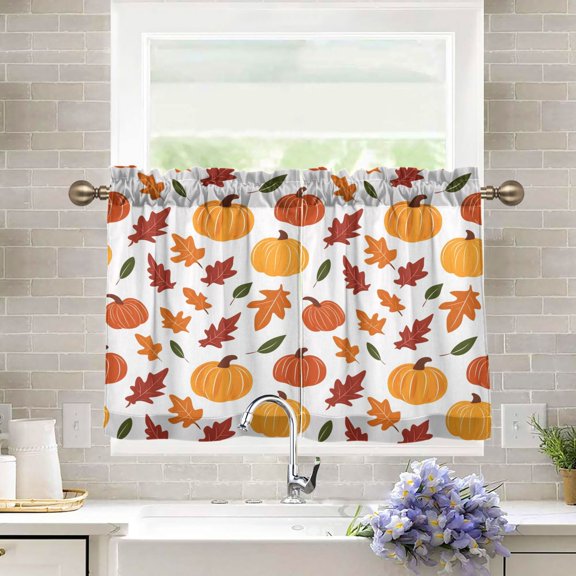 Pumpkins Leaves Kitchen Curtains Half Tier Curtain 2 Rod Pockets Bathroom Bedroom Cupborad Living Room 27"x24/36"