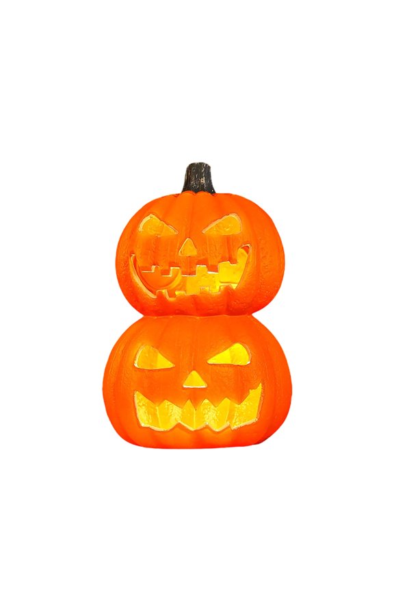 Pumpkins Light Up Halloween Decoration, Stacked 2-Tier Lantern Pumpkin Gourd Plastic Indoor Outdoor Fall Decor, Cute Pumpkin Tower for Porch Table,11x19.7 Inch