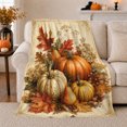 thumbnail image 1 of Pumpkins with Maple Leaves and Berries, Rustic Still Life Style for Fall Lovers, Cozy Parchment Harvest Scene, Flannel Blanket for Living Room and Cabin, Thanksgiving Gift and Harvest Home Decor, 1 of 7