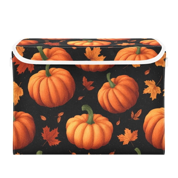 Pumpkins and Maple Leaves Thanksgiving Autumn Foldable Storage Bins with Lids Handles Collapsible Storage Containers Tote Boxes 16.5 x 12.6 x 11.8 inches