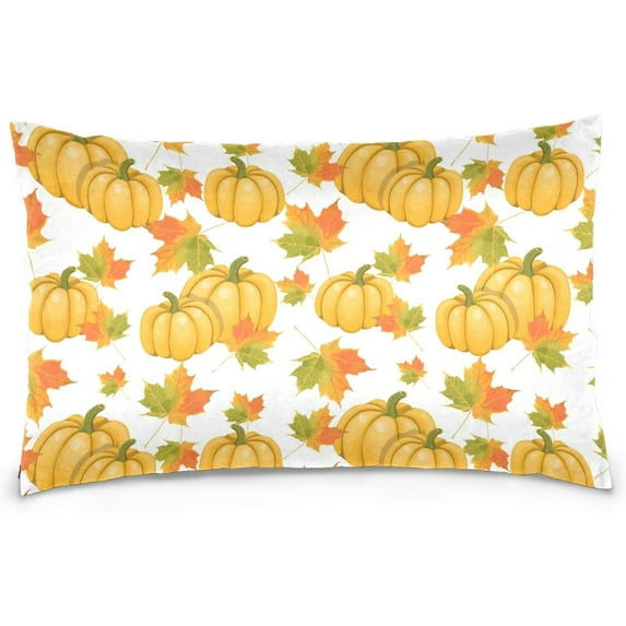 Pumpkins Maple Leaves Velvet Oblong Lumbar Plush Throw Pillow Cover/Shams Cushion Case - 16x24in - Decorative Invisible Zipper Design for Couch Sofa Pillowcase Only
