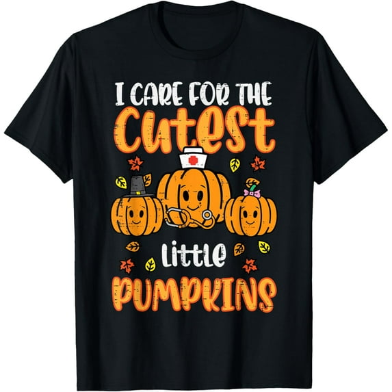 Pumpkins Nurse Halloween Scrub Top Fall Thanksgiving Women T-Shirt