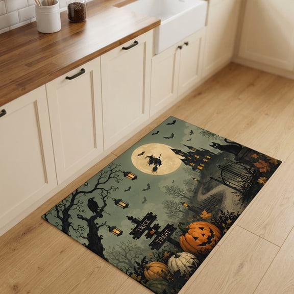 Pumpkins Path Halloween Entryway Rug 2'x3' Non Slip Front Door Mats, Black Trees Moon Entrance Rugs Indoor Outdoor Carpet, Washable Floor Mats Small Area Rug for Bedroom Kitchen