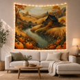 thumbnail image 1 of Pumpkins on Riverbank with Rustic House and Rolling Hills, Nostalgic Illustration for Nature Lovers, Autumn Wall Art, Thanksgiving Gift, Tapestry Wall Hanging for Bedroom and Dorm, 1 of 7