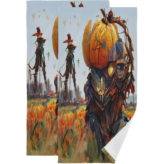 Pumpkins Scarecrow Fall Hand Towels for Bathroom, Autumn Field Magic Kitchen Towel 2 PCS Ultra Soft and Highly Absorbent Decorative Fingertip Face Bath Towels for Spa & Hotel, 28.3"x 14.4"