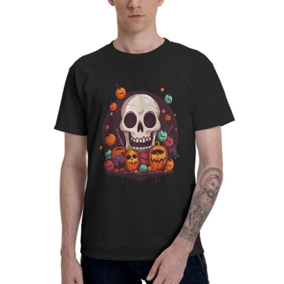 Pumpkins Skull T-Shirt for Men Cotton 100% Summer Tops Women Fashion Casual Short Sleeves Round Collar Short-Sleeve Couple Top Tees