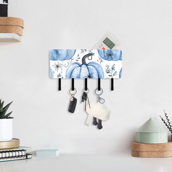 Pumpkins Spiders Key Holder for Wall Mail Holder Organizer with 5 Key Hooks Wall Mount Key Rack with Shelf