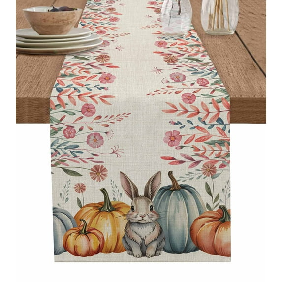 Pumpkins Spring Floral Table Runner Watercolor Flowers Rustic Botanical Tablerunners 13 x 72 Inch, Table Decorations Tabletop Scarf for Summer Gathering Holiday Farmhouse Kitchen Dining Decor