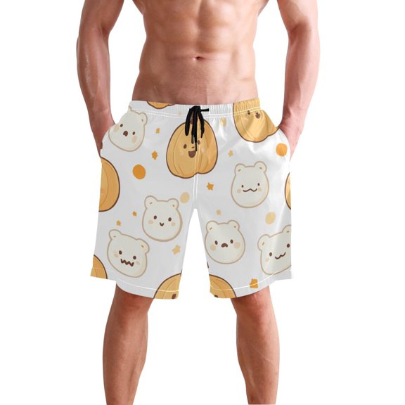 Pumpkins Stars Cute Bear Faces Halloween Men's Swim Trunks Beach Shorts Bathing Bottoms S