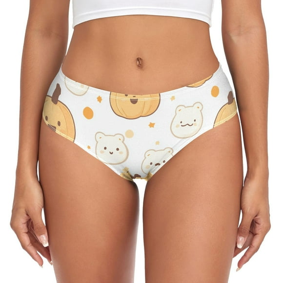 Pumpkins Stars Cute Bear Faces Halloween Women's Underwear Ladies' Mid Waist Panties Bikini Bottom Briefs Viscose Bamboo XS