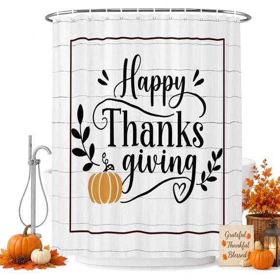 Pumpkins Thanksgiving Shower Curtain Set - Standard 72" x 72" Washable Bathtub Curtain with 12 Hooks, Fall Funny Words Farmhouse Waterproof Fabric Stall Shower Curtains for Bathroom/Bathtub Décor
