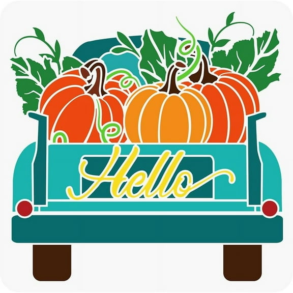 Pumpkins Truck Stencil 12x12" Autumn Pumpkin Painting Stencil Autumn Farm Truck Stencils Reusable Template for DIY Making
