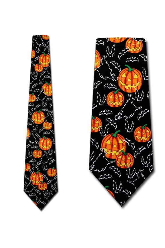 Pumpkins and Bats (Black) Necktie Mens Tie