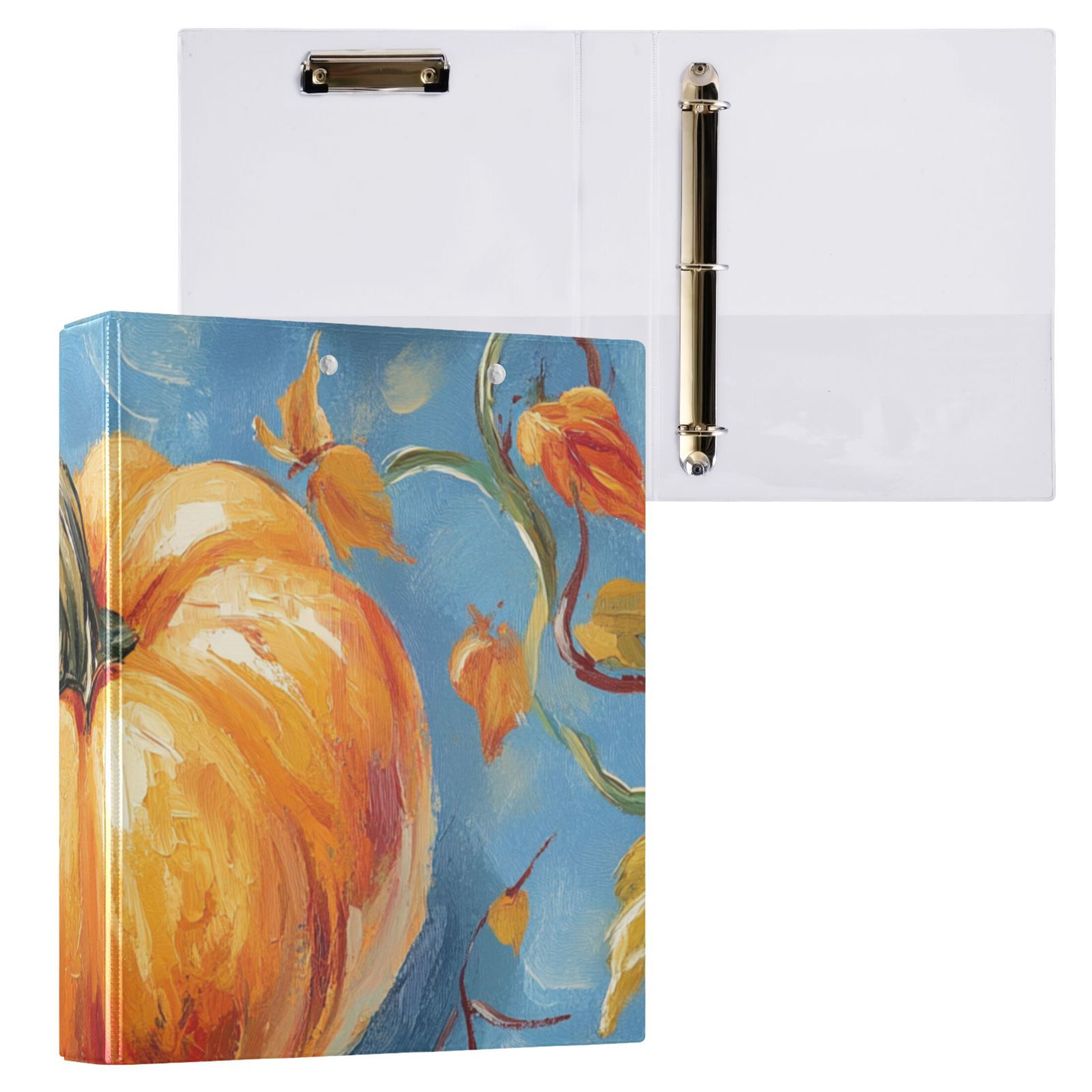 Pumpkins and Blue 3 Ring Binders 1.5 inch Hardcover File Folders with Interior Pockets A4 Size Organizer for School Office Hospital Set of 2