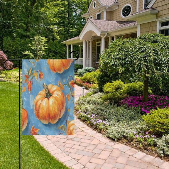 Pumpkins and Blue Garden Flag Double Sided 12 x 18 Inch Outside Yard Decoration Outdoor Flag