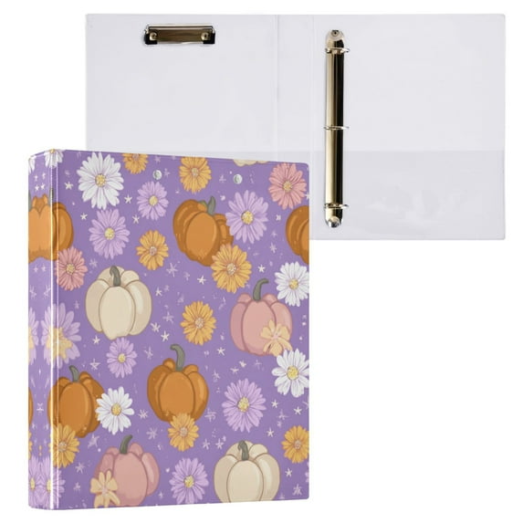 Pumpkins and Daisies 3 Ring Hardcover Binders 1.5in Round Rings for Letter-Size Folder Paper Organizer Pockets for Office Student Recipe