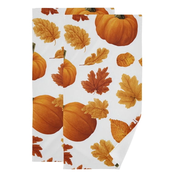 Pumpkins and Fall Leaves Hand Towel Absorbent Bath Towels for Bathroom Sports Gym 28" x 14" Set of 2