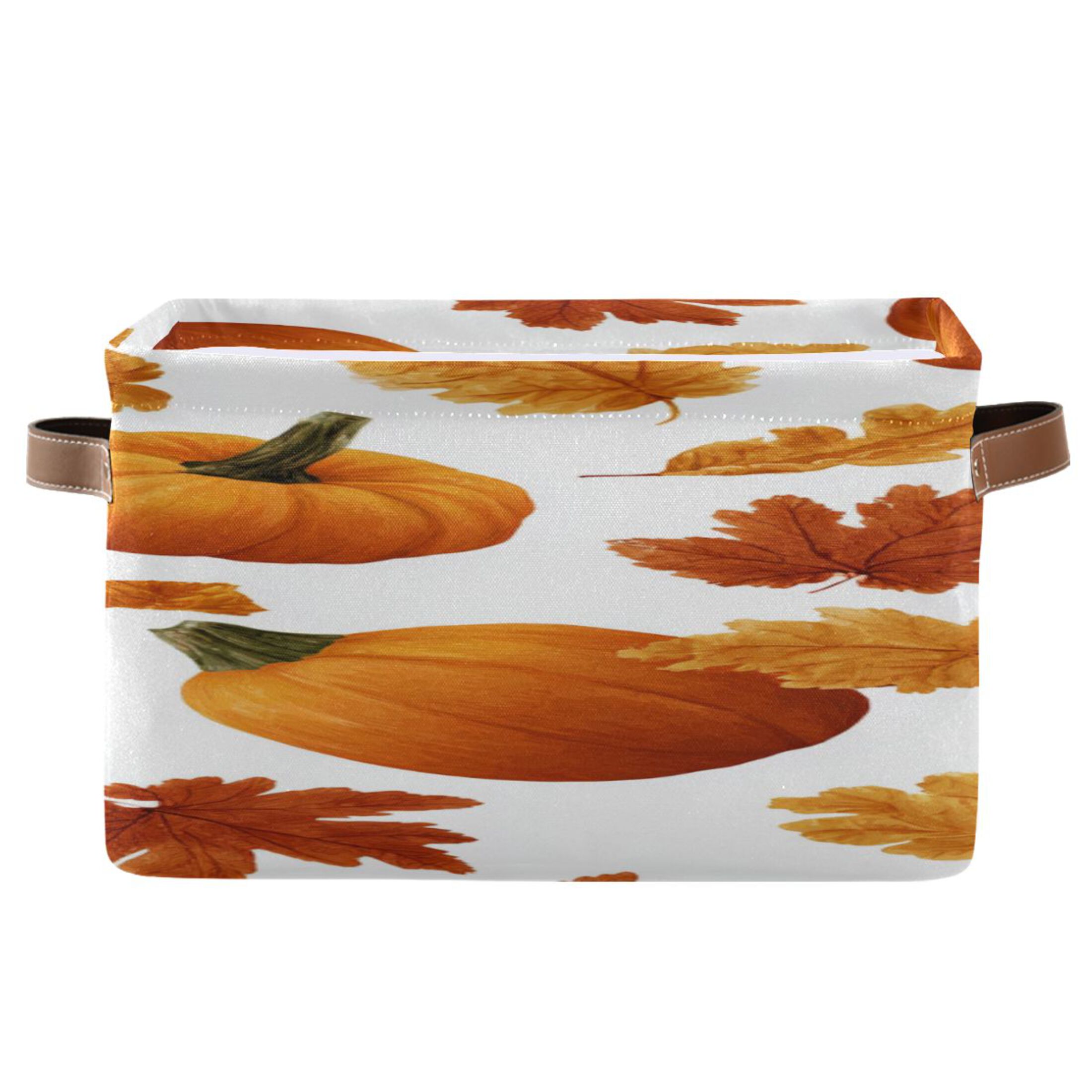 Fall Box Storage Pumpkins and Fall Leaves Square Storage Bins with Handles Collapsible ...