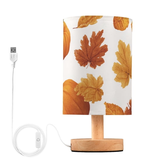 Pumpkins and Fall Leaves Table Lamp with USB Port LED Warm Light Lamp Night Light Home Decor
