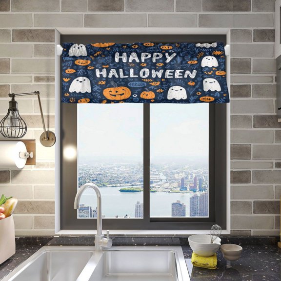 Pumpkins and Ghosts Elements Curtain Valances Window Treatment Rod Pocket Drape Valance 54" X 18" for Kitchen Living Room Bedroom
