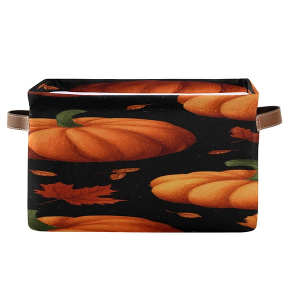 Pumpkins and Maple Leaves Thanksgiving Autumn Square Storage Bins with Handles Collapsible Containing Box 1 Pack