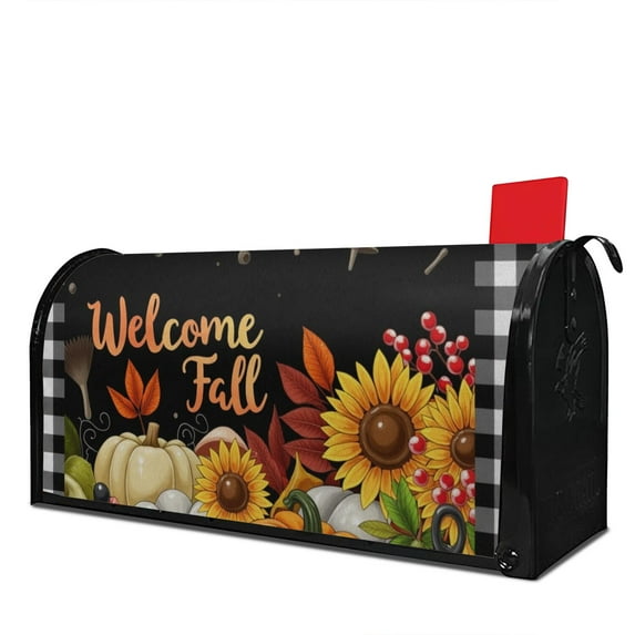 Pumpkins in Autumn Mailbox Covers Magnetic Letter Box Wrap Standard Size 21x18 Inch Mailbox Decor Post Letter Box Decoration for Outdoor Garden Yard