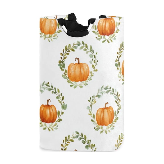 Pumpkins in Leaves Circle Laundry Basket with Handles Foldable Laundry Hamper Freestanding Washing Bin 50L