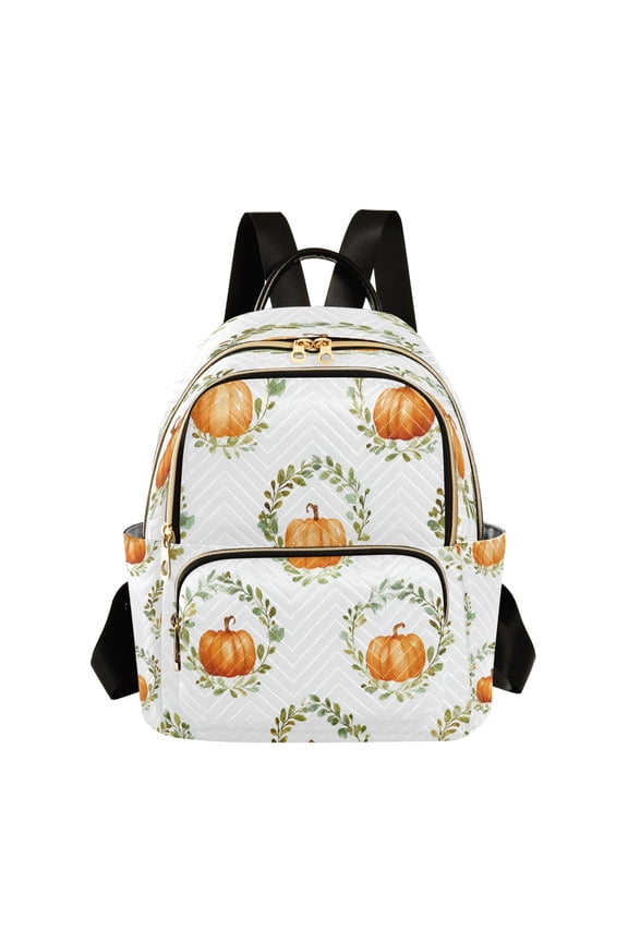 Pumpkins in Leaves Circle Quilted Backpack Fashion Daypack Commuter Bag for Women 8.5 L