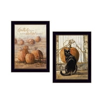 Pumpkins with A Black Cat by Bonnie Mohr Print Wall Art Wood Multi-Color