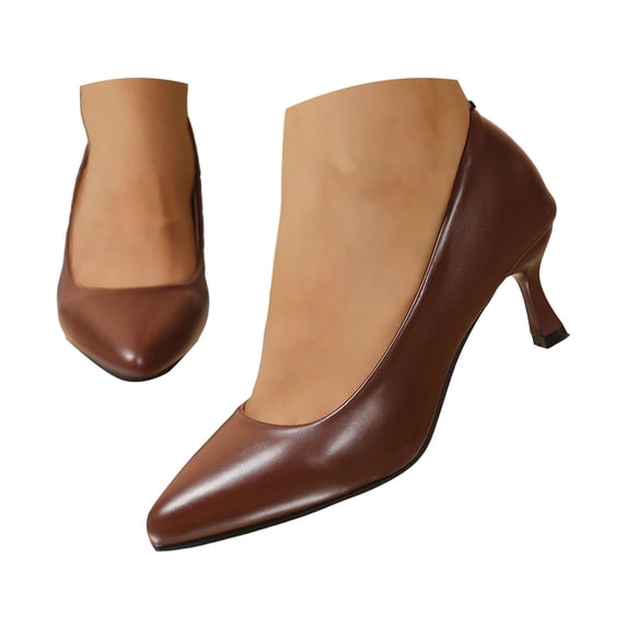 Pumps for Women Pointed Toe High Heels Lightweight Sexy Leather Stiletto Classic Party Formal Kitten Heeled Dress Shoes Brown Size 6