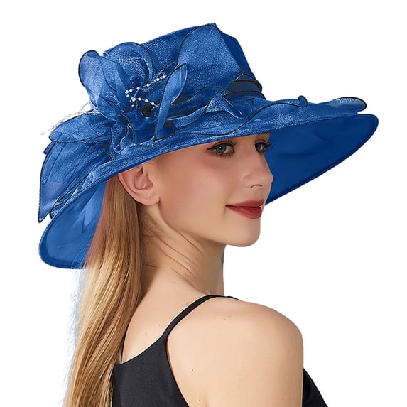 Pumxq Church Hat Fascinator Hats Breathable Hat Sun Hats Beach Hat Kentucky Derby Style Hats for Women Cocktail Hat Bucket Hat Packable Sun Hat Women Blue One Size