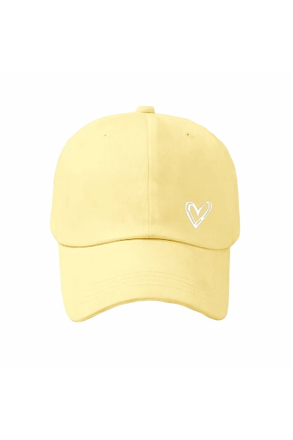 Cute Heart Hats for Women, Adjustable Cotton Embroidered Vintage Love Baseball Caps Light Yellow One Size