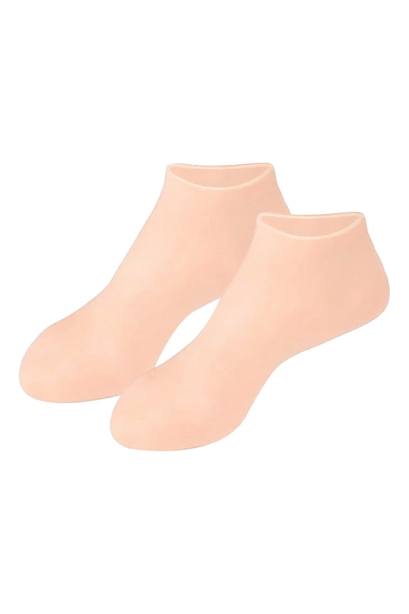 Silicone Moisturizing Socks for Dry Cracked Feet Pedicure Spa Foot Cover to Repair Rough Cracked Skin Beige One Size