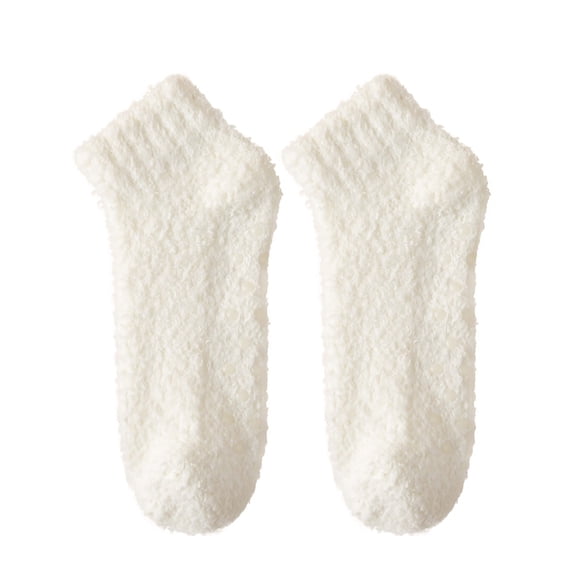 Pumxq Simple Solid Fleece Plush Ankle Socks Anti-Slip Dots On Sole Casual Indoor Sleep Socks White One Size
