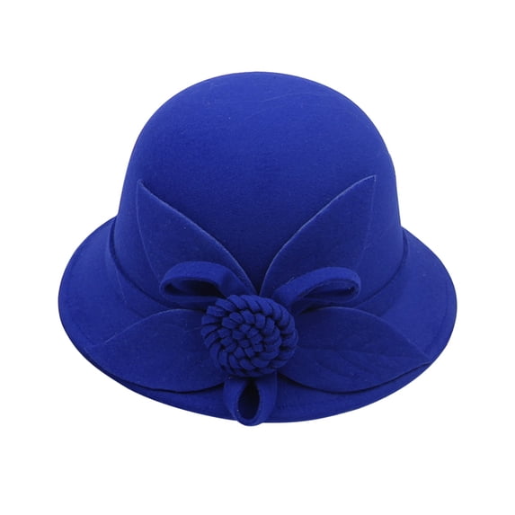 Pumxq Vintage Felt Cloche Hat for Women Imitation Flowers Bucket Cloche Bowler Hat Flat Brim Inner Lining Winter Spring Autumn Wedding Tea Parties Daily Wear B M