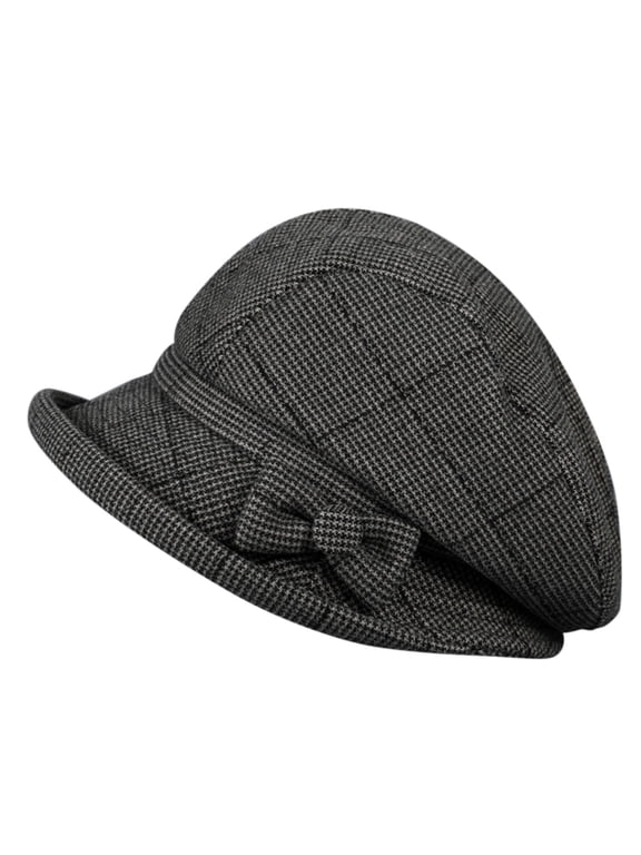 Pumxq Women Vintage Felt Cloche Hats, Winter Fall Solid Fedora Bucket Caps, Elegant Bowler Hat with Bowknot, Formal Church Derby Party Dress Hat Gray M