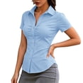 thumbnail image 1 of Pumxq Women Y2k Button Down Blouse Short Sleeve V Neck Collared Shirt Tops Slim Fit Coquette Going Out Tops Blue XL, 1 of 7