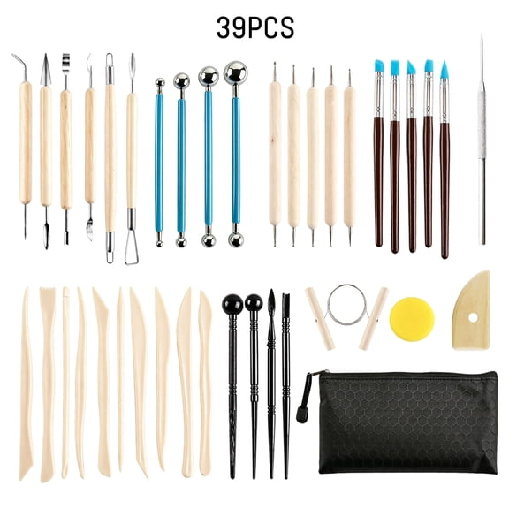 punada Clay Tools Kit 39PCS, Clay Sculpting Tools with Silicone Tips, Wooden & Plastic Pottery Tools for Polymer Clay & Air Dry Clay, Modeling, Carving, Shaping, Detailing Set with Storage Bag