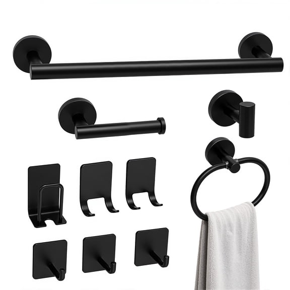 punada10 pcsMatteBlackBathroomHardwareSet,StainlessSteelBathroomAccessoriesSetwithToiletPaperHolder,TowelRing&Hooks,TowelBarSetforHome,TowelRacksforBathroomWallMounted